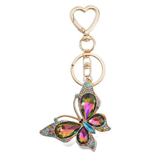 Weixiltc Charm Keychain for Women, Cute Heart Key Chain with Diamond Butterfly Pendant, Lovely Bag & Purse Keyring Accessory